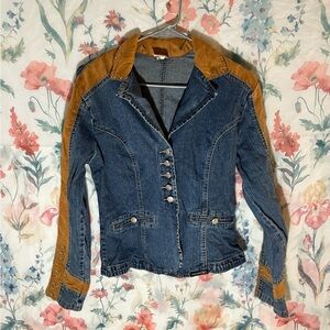 Vintage Blue and Tan Jean Jacket with Suede Accents